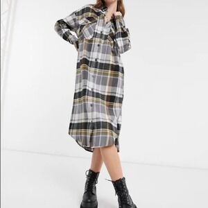 ASOS‎ Design Black & Tan Plaid Button Midi Shirt Dress Size 4